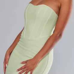 Robe Mi-longue Sauge à Détail Corset Bandage -Jolie Vêtue Soldes Magasin 20bf26d900bbc465a374c4bc56ea098e21cbfab4 cnd1251 4