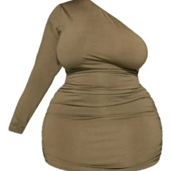 Plus Robe Moulante Asymétrique Kaki à Manche Longue -Jolie Vêtue Soldes Magasin 20f7f6217a732a1feef26c9d817b936d8245feff cnc9663 5