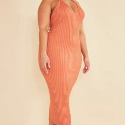 Plus Robe Longue En Maille Tricot Rouille à Décolleté Plongeant -Jolie Vêtue Soldes Magasin 210127e074c5d911ffbb7b5c8059c5861b9a773d cnc7960 3