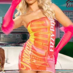 Robe Moulante Bustier Rose Vif à Imprimé "Candy"