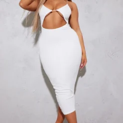 Shape Robe Longue Côtelée Douce Crème Découpée Devant