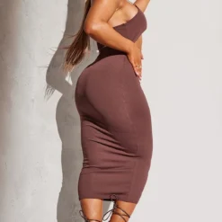 Shape Robe Longue Côtelée Douce Marron Chocolat Découpée Devant -Jolie Vêtue Soldes Magasin 219581557af6abe0a6a87e557f345364e675f2cb cmy0765 3