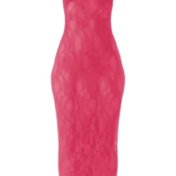 Robe Bustier Longue Rose Vif En Dentelle Transparente à Bretelles -Jolie Vêtue Soldes Magasin 21b7a82531e9e3f76576b3bb7de14a220d97d9fb cne3798 5
