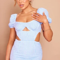 Robe Moulante Bleu Clair Imprimé Vichy à Bonnets -Jolie Vêtue Soldes Magasin 21b8bd451dba9979cd740b3b17fe5a51e914943a cnd5406 1