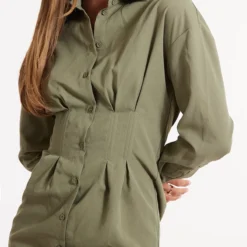 Robe Chemise Kaki à Taille Style Corset -Jolie Vêtue Soldes Magasin 21d29b61488116c70e1fab3cb27ae66c5427d42d cnc7002 4