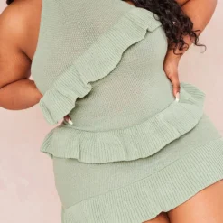 Plus Robe Moulante En Maille Tricot Vert Sauge à Dos Nu Et Fronces -Jolie Vêtue Soldes Magasin 21e576dee56578a49b033e2c6497ccda0ac4b6c5 cnd4945 4