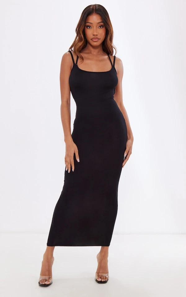 Robe Longue En Jersey Noir à Bretelles Dans Le Dos 4 Robe Longue En Jersey Noir à Bretelles Dans Le Dos – Image 2