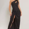 Robe Longue Asymétrique En Mousseline De Soie Noire à Découpe Et Détail Torsadé -Jolie Vêtue Soldes Magasin 22040e9b81099d71c48d7064a2aeb734f5d807d5 cne1552 1