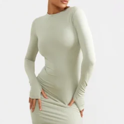 Robe Moulante Gris Clair Sculpt Mat à Manches Longues Et Trous Pour Les Pouces