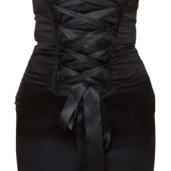 Robe Bustier Moulante Satinée Noire Détail Corset à Rubans Lacés -Jolie Vêtue Soldes Magasin 22786158ee3e734b612729e314b850ac804215d7 cnd0015 5