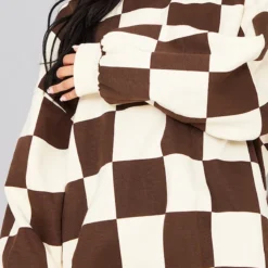 Robe Pull Oversize En Sweat Crème Imprimé Damier -Jolie Vêtue Soldes Magasin 22b974b9a143e3214a014443dbdb66bccd83a6bc cmw4401 5