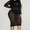 Plus Robe De Plage Noire En Maille Tricot Texturée