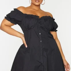 Plus Robe Droite Noire à Boutons Et Manches Ballon -Jolie Vêtue Soldes Magasin 22f0a967d998485e81fd67684fc16a2f59d1f921 cms2545 4
