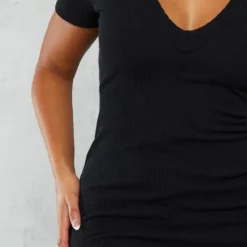 Shape Robe Moulante Côtelée Crêpée Noire à Manches Courtes Et Col -Jolie Vêtue Soldes Magasin 22f4a62f6996dfba9c91beddc0b052ba17b69848 cnb3285 4