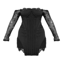 Shape Robe Moulante Noire Satinée à Parties En Dentelle Et Col Bardot -Jolie Vêtue Soldes Magasin 22fef3cd598cb96cf98d63e239864b303c9acc9c cna6214 5