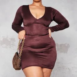 Plus Robe Moulante Chocolat à Détail Coutures -Jolie Vêtue Soldes Magasin 231020571c6c8b58ebc0ded9feda8a32ffc47447 cnb6933 3