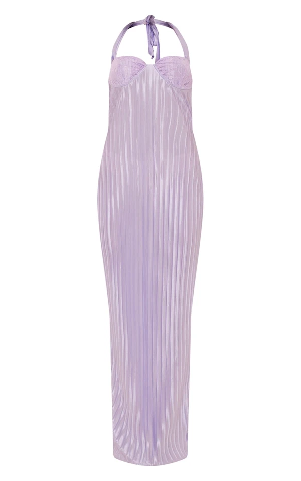 Robe Longue Très Plissée Lilas à Bonnets En Dentelle 7 Robe Longue Très Plissée Lilas à Bonnets En Dentelle – Image 5