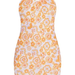 Robe Moulante Orange Fleurie Rétro à Dos Nu Et Détail Anneau -Jolie Vêtue Soldes Magasin 231bd25df1b8118ee78c79acd85f6eb078f917a8 cmy1669 6