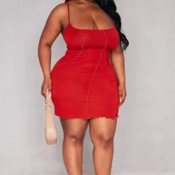 Plus Robe Moulante Rouge à Détail Coutures -Jolie Vêtue Soldes Magasin 232e4450e08c1c54c2f1d001a93f7bc75c934584 cnd2491 3