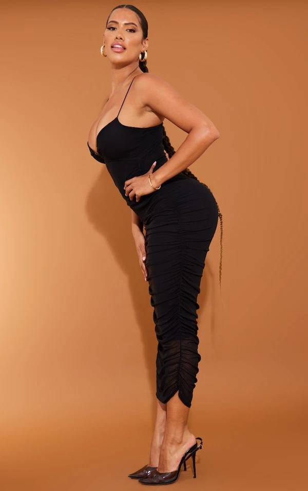 Shape Robe Mi-longue Froncée En Mesh Noir à Bretelles Très Fines 5 Shape Robe Mi-longue Froncée En Mesh Noir à Bretelles Très Fines – Image 3