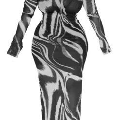 Plus Robe Longue En Mesh Imprimé Zébré à épaules Dénudées -Jolie Vêtue Soldes Magasin 233ad04bf169990ecb250338fb0b669442d87a2b cnd3315 5