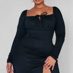 Plus Robe Moulante Noire Nouée Devant à Manches Bouffantes 9 Plus Robe Moulante Noire Nouée Devant à Manches Bouffantes -Jolie Vêtue Soldes Magasin 236316eb76779933801445fdc422e7f7a29bb6ad cnc2194 3