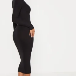 Robe Mi-longue Noire En Maille Côtelée Brossée à Boutons Devant -Jolie Vêtue Soldes Magasin 2376cac812d3d75d4ed3d506b6df3c97ea8962c8 cmd8662 2