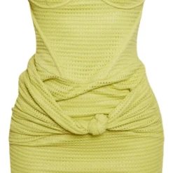 Robe Bustier Moulante Texturée Vert Sauge Drapée à Noeud Et Armatures -Jolie Vêtue Soldes Magasin 239bf7434113d6fea9fa00d106a3a6100aa9e5dc cne7687 5