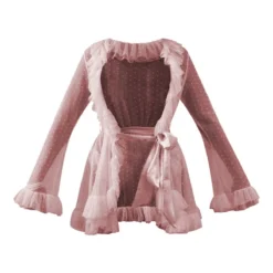 Robe De Chambre En Mesh Rose à Volants Et Taille Nouée -Jolie Vêtue Soldes Magasin 23b25ec004e4dc6f656b732e102c372f3a198d50 cnc1271 5