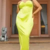 Plus Robe Corset Longue Vert Citron Nouée Au Cou