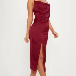 Robe Mi-longue Satinée Bordeaux à Col Bénitier -Jolie Vêtue Soldes Magasin 24a56ad6d5cbb605eb48012af7f99dc7b621efae clz1361 4