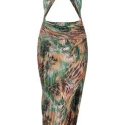 Robe Mi-longue Plissée Verte Imprimé Animal Découpée à Col Croisé -Jolie Vêtue Soldes Magasin 24e44245640693fd0e2e9d9a8e16f6e3aedcf915 cne7739 5