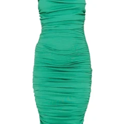 Robe Longue Froncée Verte à Col Bénitier Et Bretelles Fines -Jolie Vêtue Soldes Magasin 256ab2cf8e3251c2ba6cc10e82bd197676944688 cmy2306 6