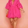 Plus Robe Droite Fuchsia Bouffante à Manches Ballon -Jolie Vêtue Soldes Magasin 25855f641d2500ced8d102478bdee5fc0de46884 cmy8449 1
