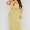 Plus Robe Mi-longue Vert Olive Découpée à Dos Nageur -Jolie Vêtue Soldes Magasin 25993678d74c9ae20f1f6f8234c852a60cc80c47 cnd2471 3
