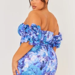 Plus Robe Moulante Bleue Fleurie à Col En V Et Manches Volantées -Jolie Vêtue Soldes Magasin 25da264e1bd9a2d00b834e8d5b9b0521a96af962 cne0684 2