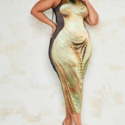 Plus Robe Moulante Longue Verte à Imprimé Statue Drapée -Jolie Vêtue Soldes Magasin 25daaab13f673def063d65d715e5751b5af5d168 cnd9042 3