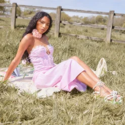 Robe-corset Fendue Mi-longue Rose Pastel Imprimé Vichy à Bordure En Dentelle -Jolie Vêtue Soldes Magasin 2636f1be54e4cd66b1e4eaa7d54e12621dc84aac cnd8896 3