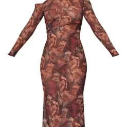 Robe Mi-longue Bordeaux Imprimé Renaissance Asymétrique En Mesh Froncé Sur Le Côté -Jolie Vêtue Soldes Magasin 263a54f0a7c83bb4819fec867abb926d9d57ab7b cnd0039 5
