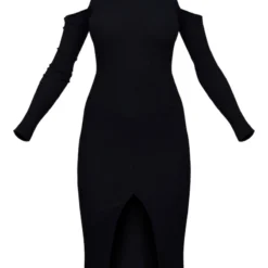 Robe Mi-longue Noire Côtelée à épaules Dénudées Et Fente -Jolie Vêtue Soldes Magasin 263e925bcaeaeef328a0816fca8f8cbd425f59c7 cnb8094 5