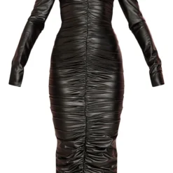Robe Longue Très Froncée En Similicuir Noir à Col Bardot -Jolie Vêtue Soldes Magasin 26506f3ce630d64be45db0e54165e3f75e47ae22 cnc7700 5