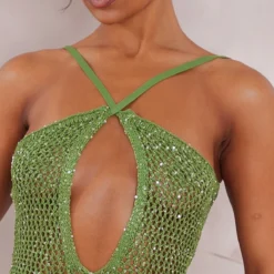 Mini Robe En Crochet Vert Olive à Sequins Et Bretelles -Jolie Vêtue Soldes Magasin 2664d1e5ebad1eb040c5f4aed1bb256fb4c6e07c cnc9019 4