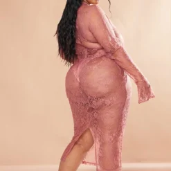 Plus Robe Mi-longue En Dentelle Rose à Découpes -Jolie Vêtue Soldes Magasin 269464a21d734b69beffc30aaa037227f974164c cnc7297 2