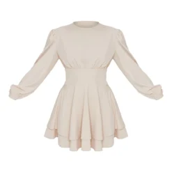 Robe Droite Tissée Gris Pierre à Coutures Sur La Taille Et Manches Longues Bouffantes -Jolie Vêtue Soldes Magasin 270e2cd6eb84d1ef8e327739926618915aab3218 cmt9390 6