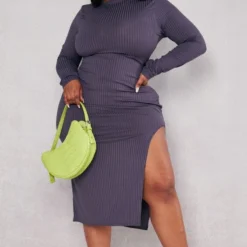 Plus Robe Mi-longue Gris Anthracite Côtelée Fendue Sur Le Côté -Jolie Vêtue Soldes Magasin 27c41be9f5cd6a5e1760640ae5daccd120a82385 cnc5227 3