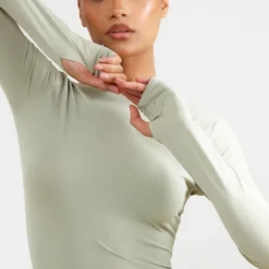 Robe Moulante Gris Clair Sculpt Mat à Manches Longues Et Trous Pour Les Pouces -Jolie Vêtue Soldes Magasin 289823775335a9aa9233ec1c5874da611e08670c cnc6362 4