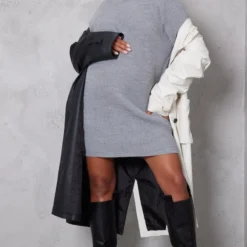 Maternité Robe Pull De Grossesse Gris Chiné Oversize à Col Montant -Jolie Vêtue Soldes Magasin 28c5a75a58983ee18c4a894163a087a67bde5fed cna9481 3