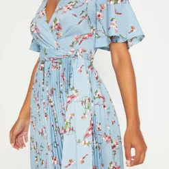 Robe Mi-longue Bleu Cendré Plissée à Imprimé Floral -Jolie Vêtue Soldes Magasin 28db13b3d36ecf49d4bd05f47ee88024f28c2266 clx8305 5