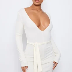 Robe Moulante Crème à Dos Nu Noué Et Manches Longues -Jolie Vêtue Soldes Magasin 29007f7507c3671fb9619a7e563d89b46220c634 cnd4070 2