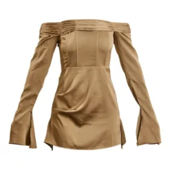 Robe Droite Satinée Plissée Kaki à Col Bardot Et Manches évasées -Jolie Vêtue Soldes Magasin 2901cb2263843be8d4d2a55054c841022575f476 cnc6159 5